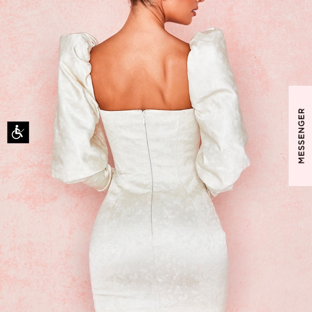 IVORY JACQUARD PUFF SLEEVE MINI DRESS